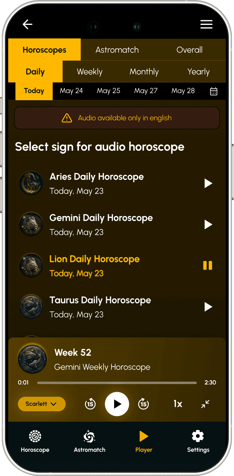 Feature audio horoscope